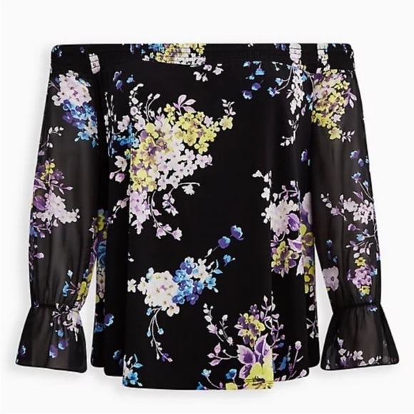 TORRID Black Floral Sheer Off Shoulder Blouse Boho Chic Size Woman’s 1X …Gothic - Picture 8 of 9